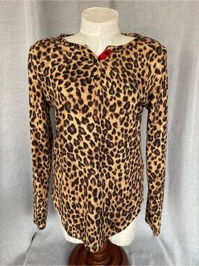 Ralph Lauren Leopard Print Long Sleeve  Pajama Top - Tan & Black Sz S